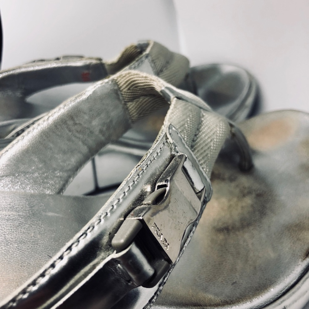 PRADA SPORT LEATHER WEDGE SANDALS - Picture 6 of 6